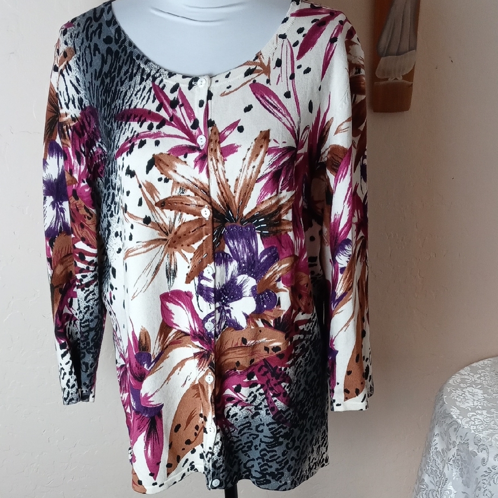 Effortless Style By Citiknits Floral Button-Up Women's Cardigan Sweater